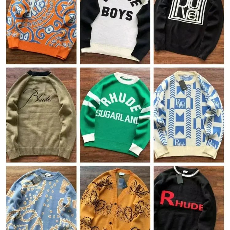 RHUDE New Simple Contrast Color Design Letter Loose Sweater