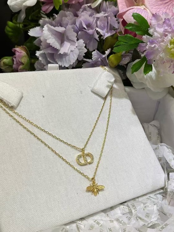 Dior CD Icon & Bee Pendant Double Layer Necklace