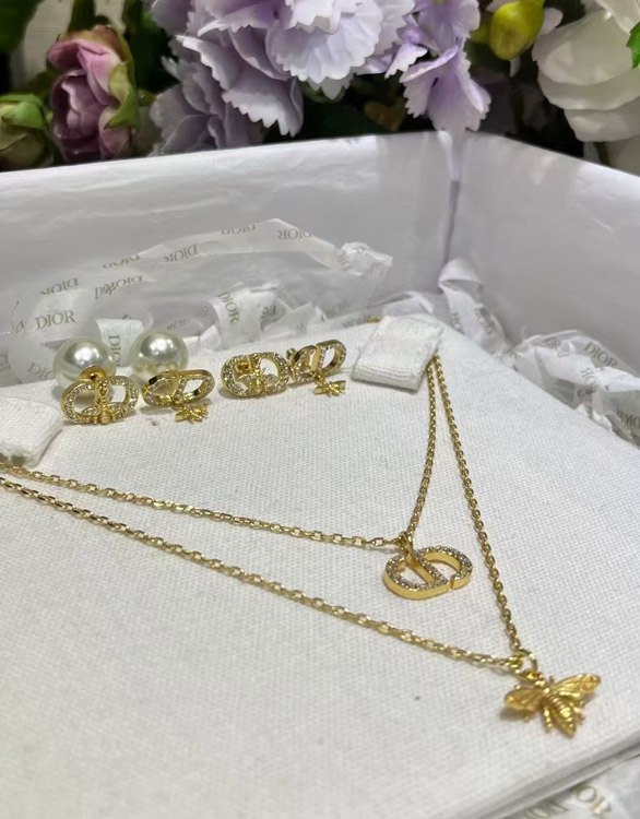 Dior CD Icon & Bee Pendant Double Layer Necklace