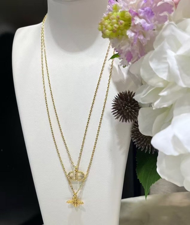 Dior CD Icon & Bee Pendant Double Layer Necklace