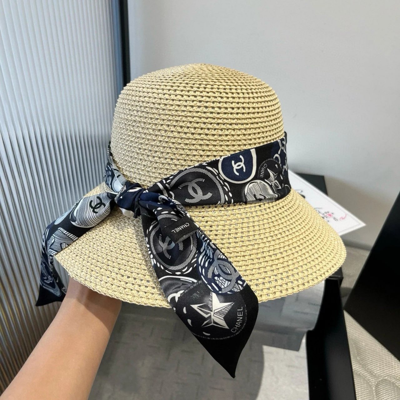 Chanel Bandana Print & Straw Bow Hats [40 styles]