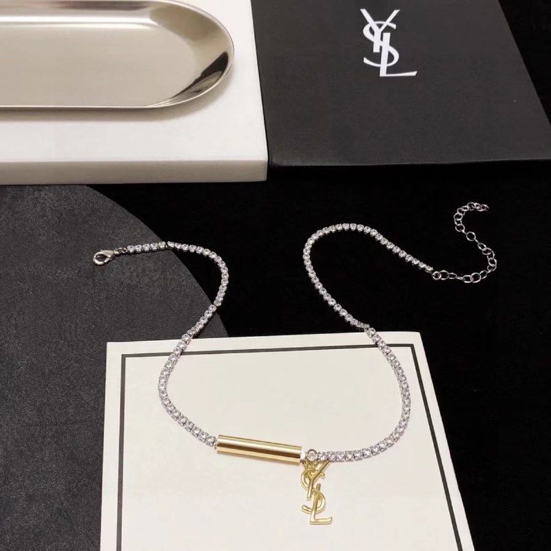 Saint Laurent Monogram Crystal Chain Necklace