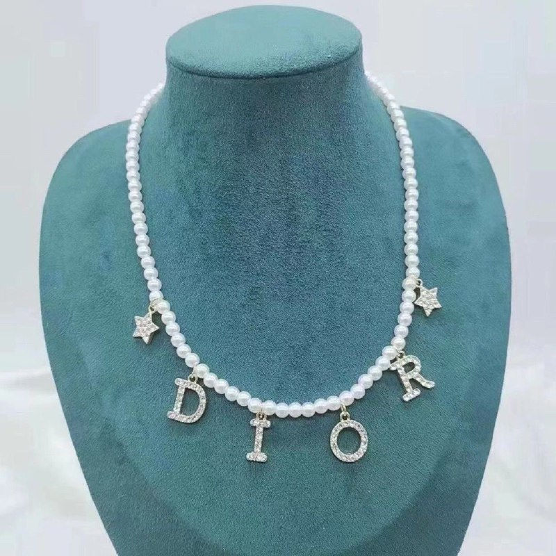 Dior Pearl Letter Charm Necklace