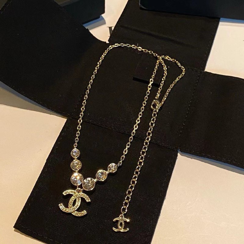 Chanel CC Logo Crystal Pendant Necklace