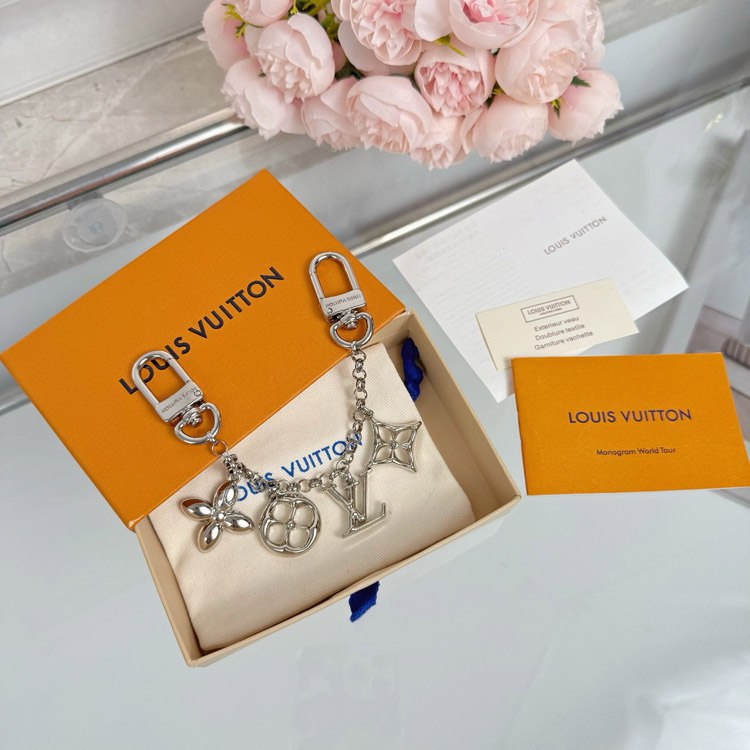 Louis Vuitton Monogram World Tour Metal Chain Keychain with Flower and Letter Charms [2 styles]