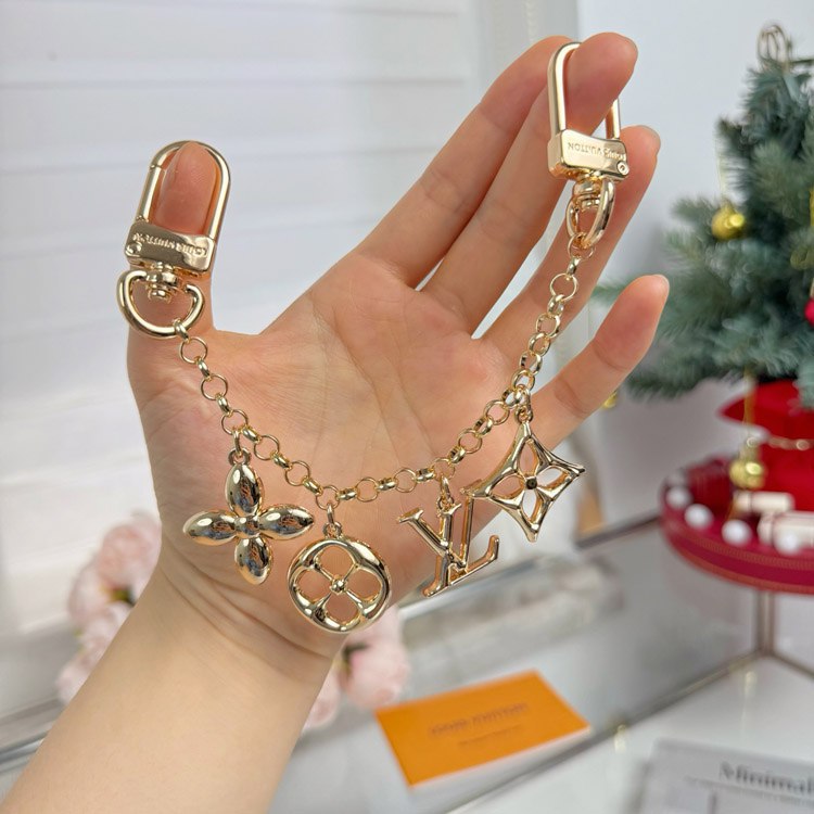 Louis Vuitton Monogram World Tour Metal Chain Keychain with Flower and Letter Charms [2 styles]