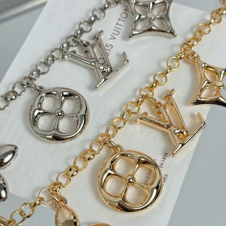 Louis Vuitton Monogram World Tour Metal Chain Keychain with Flower and Letter Charms [2 styles]