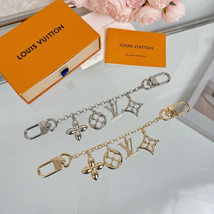 Louis Vuitton Monogram World Tour Metal Chain Keychain with Flower and Letter Charms [2 styles]