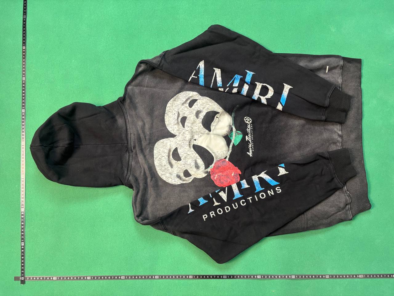 AMIRI Productions Washed Hoodie with Abstract Theater Mask & Rose Print